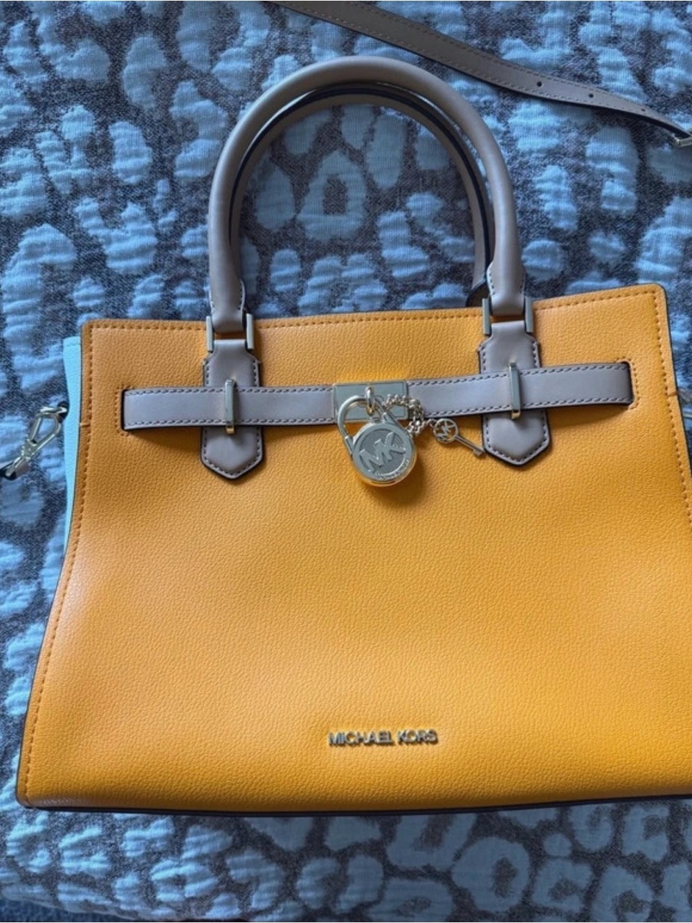 Michael Kors Yellow Leather Satchel with Taupe Handles